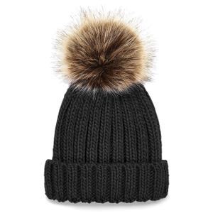 b412-black-bonnet-pom-pom-fausse-fourure-epais-femme-beechfield-black-tu