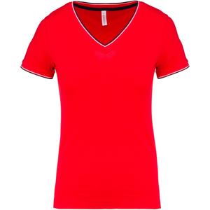k394-red-navy-white-t-shirt-femme-kariban-maille-piquee-col-v-rouge-bleu-marine-blanc