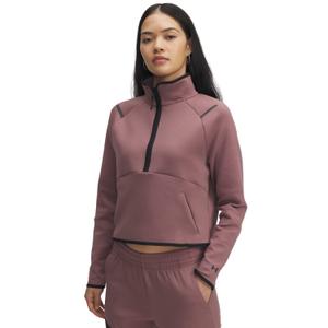 6003671-651-sweatshirt-1-2-zip-poche-kangourou-crop-femme-under-armour-unstoppable-fleece-maroon-mist